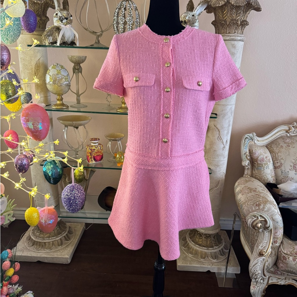 Zara Pink Tweed Dress New With Tags Size Medium - Picture 2 of 16
